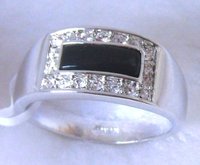 Free shipping ;Exquisite 18K GP White Gold Black Onyx & White Topaz Men's Ring; can mix(China (Mainland))