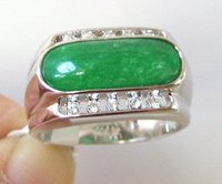 Free shipping ;Exquisite Emerald & Whick Topaz18K GP White Gold Men's Ring; can mix(China (Mainland))