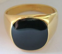 Free shipping ;Exquisite Black Onyx 18K GP Yellow Gold  Men's Ring; can mix(China (Mainland))