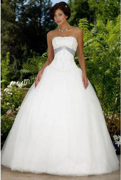 Floor Length Ball Gown Strapless Satin Tulle Wedding Dress