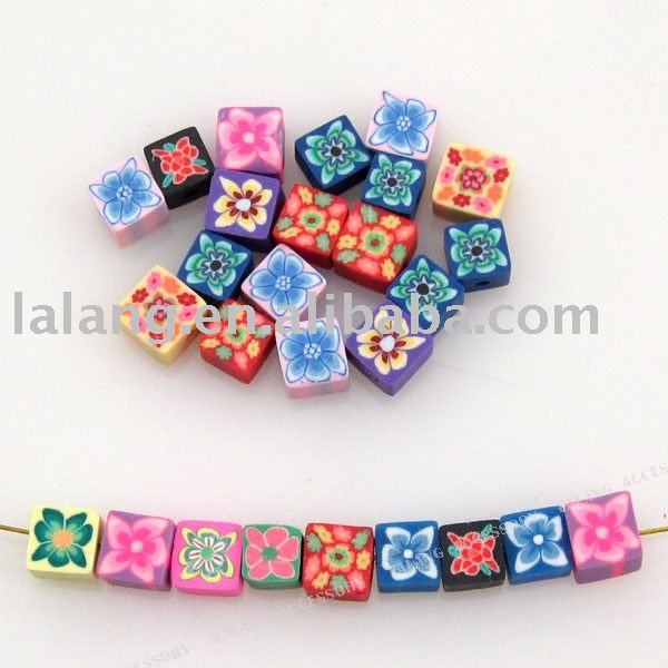 1030x New Mixed Cube with Flower Polymer Clay Charms Bead Fit European 