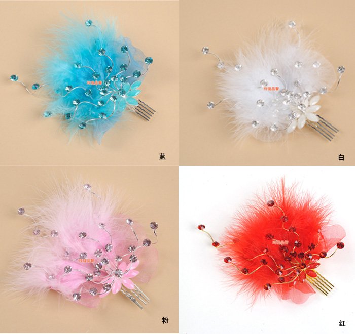 Style red white blue pink feather hair ornaments crown of the bride wedding 