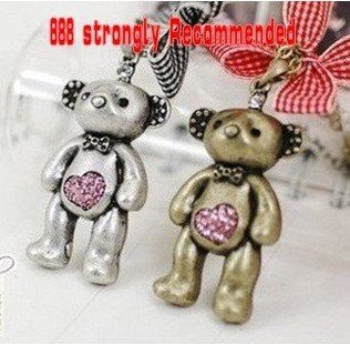  Day gift,Wholesale Fashion Jewelry,Diamond Pink Love Heart Bear necklace 