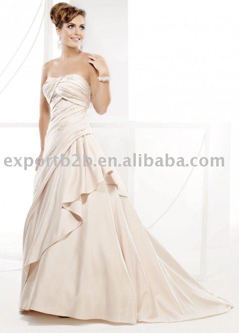2011 sleeveless light pink color satin slim Aline bridal gown wedding 
