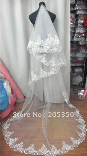  Wholesale Retail Court Train Veils long Veils wedding veils lace veils