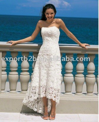 2011 informal sleeveless highlow hemline lace bridal gown wedding 