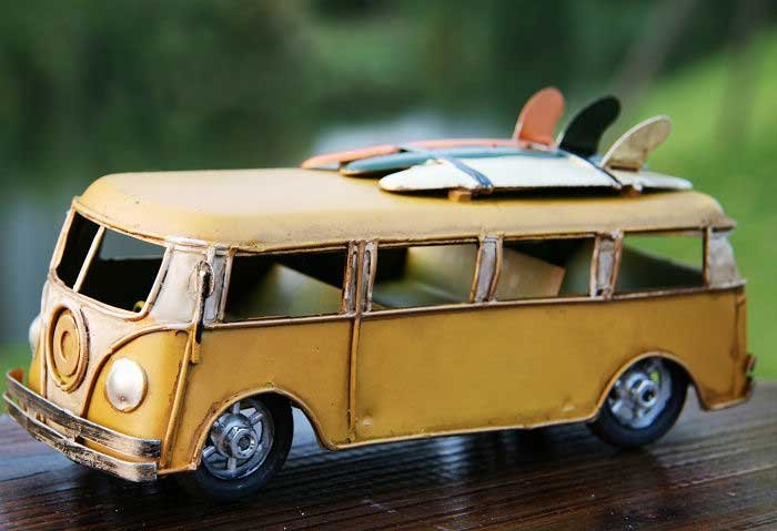 Gifts metal car model car model vintage classic retro cars yellow bus 