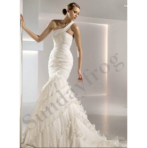  Pleated Chiffon Mermaid Gown Ruffle Wedding Dresses Bridal Gowns LS183