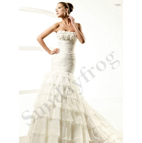 Freeshipping New Arrival Custom Made Lace Strapless Organza ALine Gown 