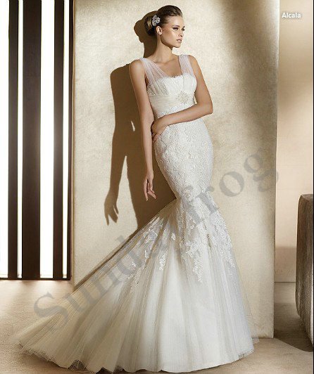  Lace Empire Mermaid Gown Ruffle Wedding Dresses Bridal Gowns LS298