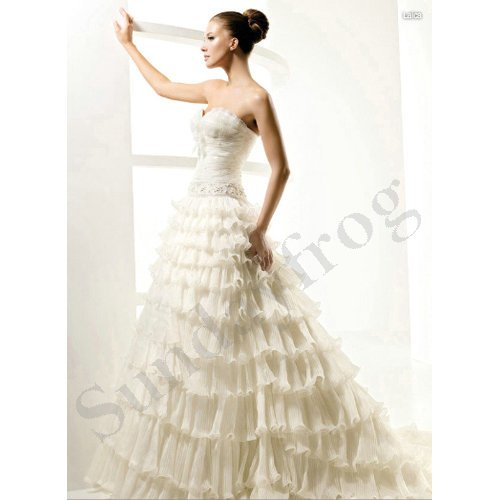  ALine Gown Ruffle Butterfly Tie Wedding Dresses Bridal Gowns LS30