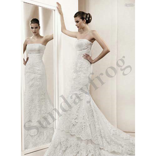  Strapless Beaded Lace Empire ALine Gown Ruffle Wedding Dresses Bridal 