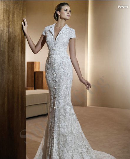  Sleeve Beaded Lace Mermaid Elegant Wedding Dresses Bridal Gowns LSA39