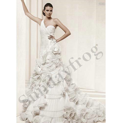  Flowers ALine Gown Ruffle Organza Wedding Dresses Bridal Gowns LS106