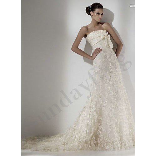 Made Strapless Beaded Lace Empire ALine Butterfly Tie Wedding Dresses