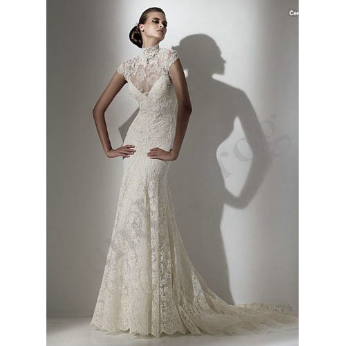  Beaded Lace Mermaid Turtleneck Wedding Dresses Bridal Gowns LS328