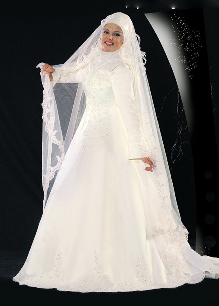 Free shipping 100 gurantee long sleeve beaded muslim wedding gown Muslim 