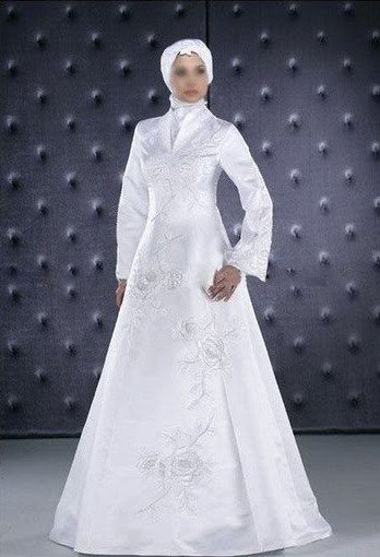 Free shipping 100 gurantee long sleeve flower muslim wedding gown Muslim