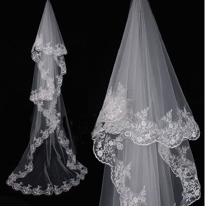 1T White ivory CATHEDRAL LACE MANTILLA WEDDING VEIL 3m
