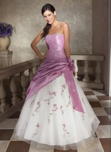 white and purple wedding dress