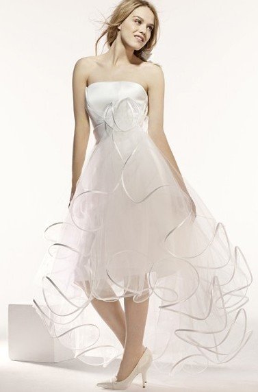 designer tealength bridal dress with organza ruffles elegant wedding gown 