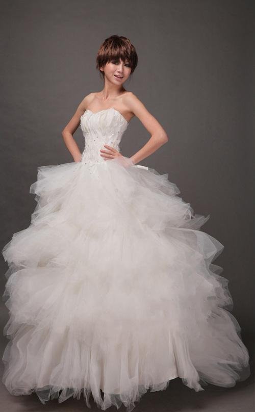 Affordable transparent fluffy princess sleeve wedding dress DBEW37