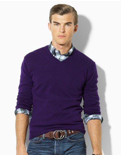 purple v-neck sweater. Purple Spring and autumn new