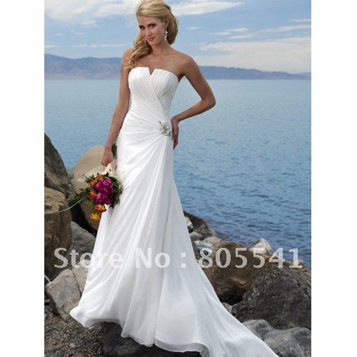 2011 New Arrivel Aline Simple Sleeveless Strapless Chiffon Beach Wedding