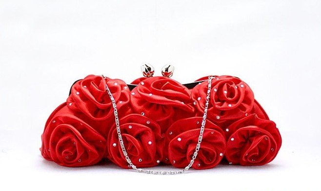Red Charming Roses Satin handbagWedding Party Dinner Purse1pcs flower 
