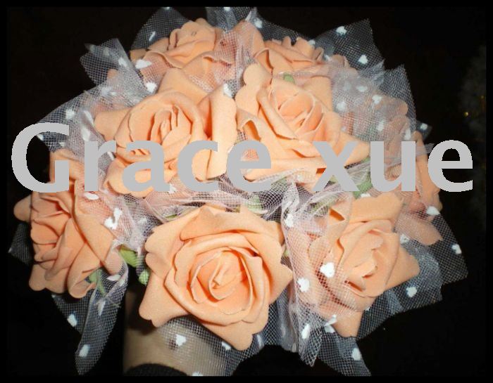 Free shipping artificial wedding pink rose bouquetwedding bouquet15pcs per 