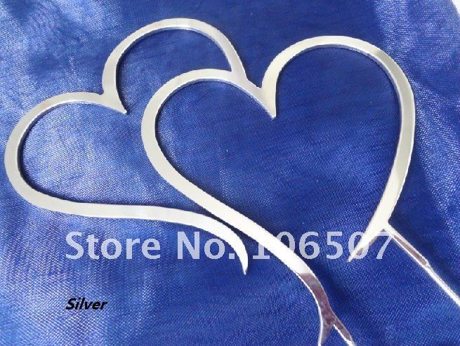 45 Gorgeous Monogram Metal Double Heart Wedding Cake Topper Silver FREE 