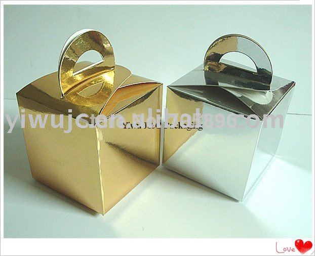GoldSilver Square Wedding Favor Boxes with Round Handle JCO00 