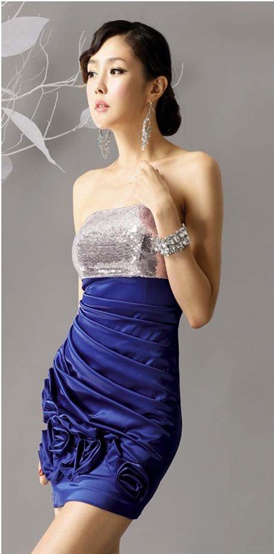 2011 new Korean navy blue dress Short dress bridesmaid toast service party 