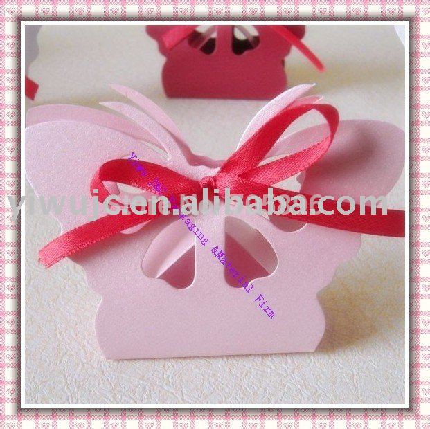 Metallic Butterfly Shaped Pink Wedding Favor Box JCO402d 