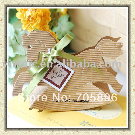 Fancy Paper Light Brown Rocking Horse Wedding Favor Box JCO452 