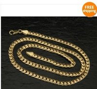 100% Genuine 18K Yellow Gold Curb Link Necklace 20&quot; Free Shipping, Gold Necklace,Gold Chain,Gold Jewelry(China (Mainland))