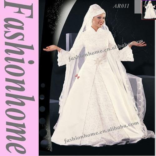 Free shipping Arabic wedding dress Islamic bridal dress with free veil 