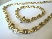 100% Genuine Solid HEAVY 18k gold Link NECKLACE &amp; BRACELET SET 60.2g Free Shipping, Gold Necklace,Gold Chain,Gold Jewelry(China (Mainland))