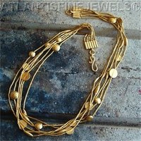 100% Genuine 24K SOLID GOLD HANDMADE 6 STRAND LENTIL NECKLACE (22K) Free Shipping, Gold Necklace,Gold Chain,Gold Jewelry(China (Mainland))