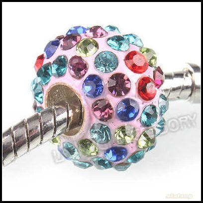 Charms  Beads on 12pcs Lot Colorful Rhinestone Charms Metal Beads Big Hole Alloy Bead
