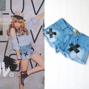 Shipping#A9274 # new American flag shorts fashion jeans lovely girl
