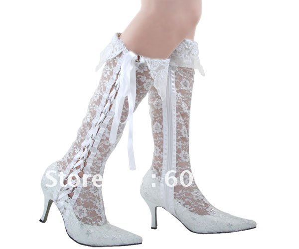 Sexy white boot high heels shoes lace cover bridal shoes pointed shoes 