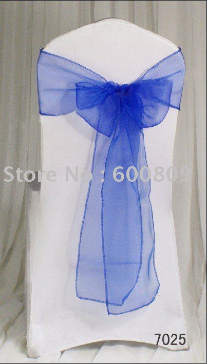 Free shipping 100PCS Royal Blue Organdy Organza Chair Sashes 