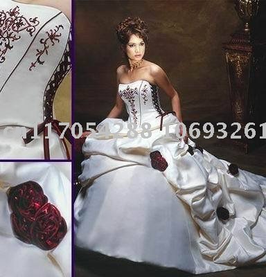 wedding dress with red flowers