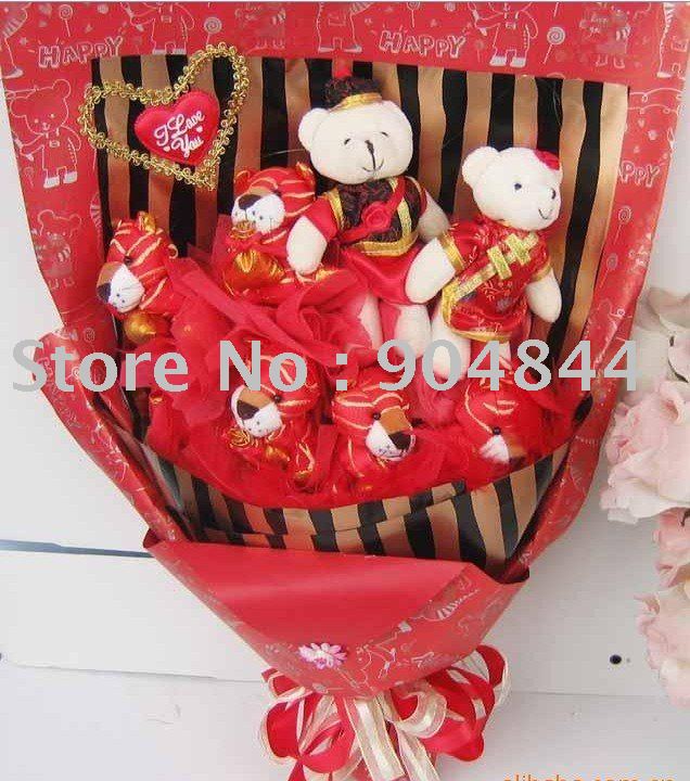free shipping 5pcs lot Cartoon bouquets 7 animals doll flowers Gifts 