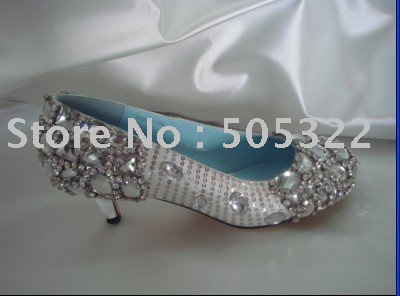 Women Evening Shoes on Crystal Mid Heel Ladies Silvery Ladies Evening Shoes Bridal Shoe