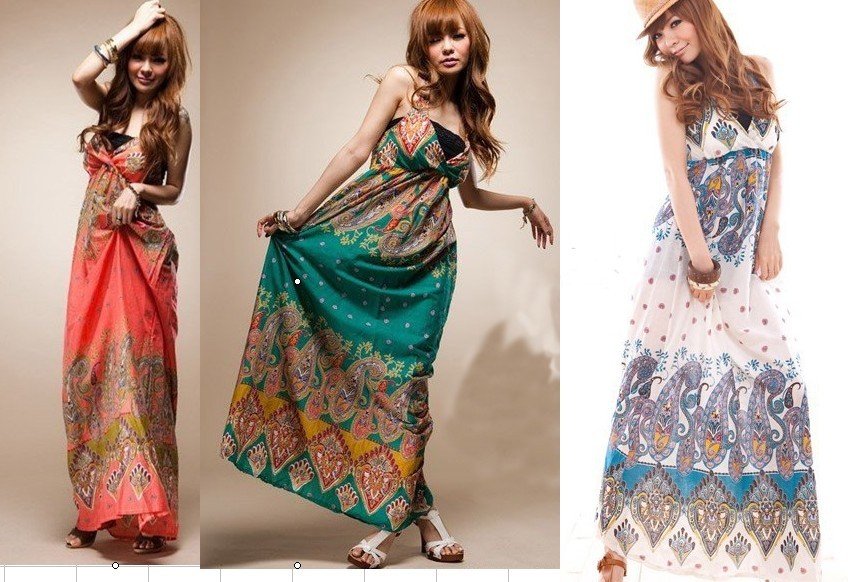 Wholesale 3pcs Leisure Elegant Halter Bohemian Style Cotton DressLong Dress