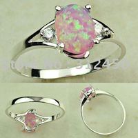 Suppry plata joyería de moda rosa ópalo de fuego de piedras preciosas joyas anillo libre LR0351 envío (China (continental))