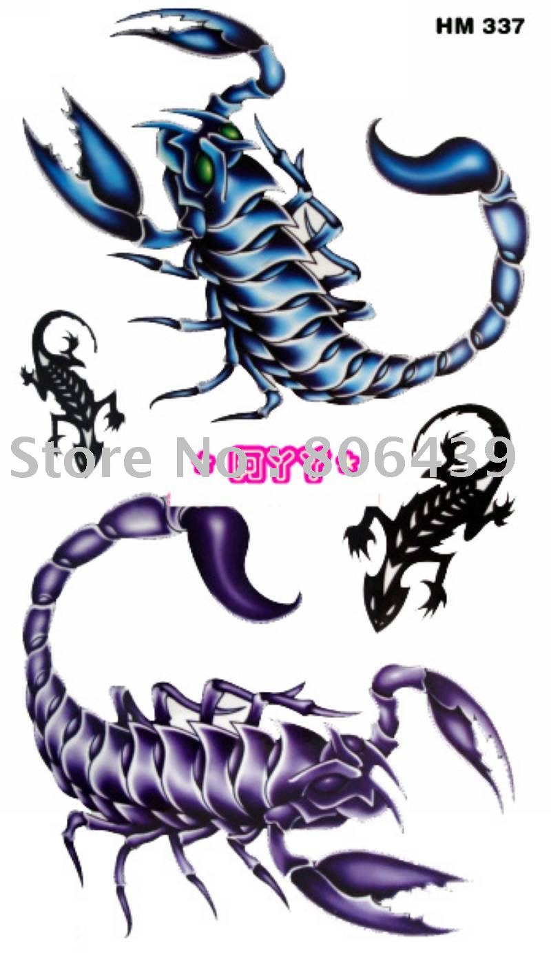Wholesale Blue and purple scorpions and geckoHM337 body tattoo
