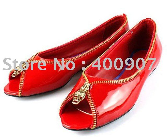 Red women shoes quality patent leather flat shoes